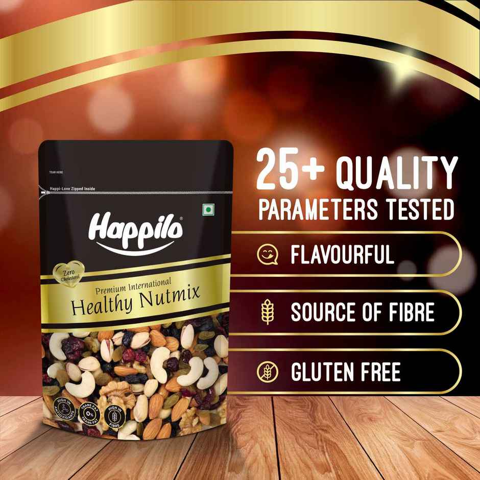 Happilo Premium Healthy Nutmix|Almonds, Cashews, Black Raisins, Pistachios, Raisins|Fasting Special