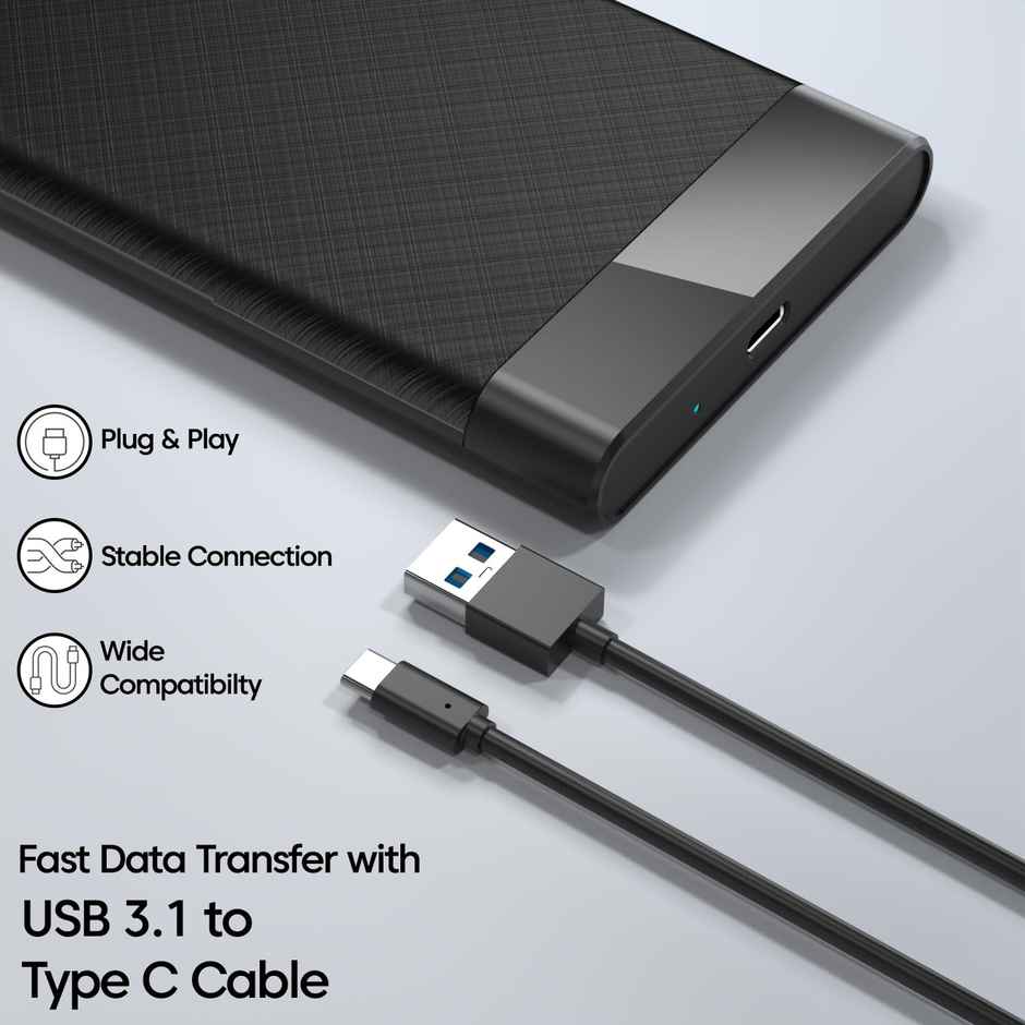 Sounce Hard Drive Enclosure 2.5 inch Type-C | 6Gbps USB 3.1 to SATA for Xbox | PC TV | Black