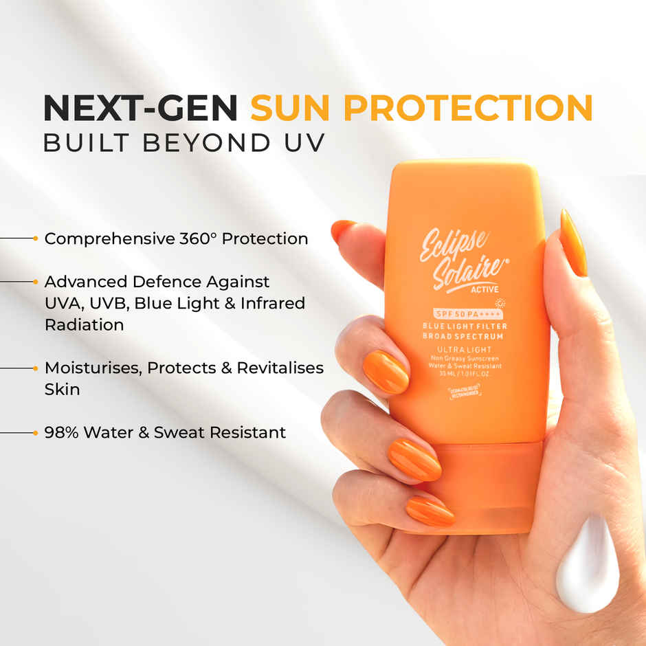 Eclipse Solaire Active Sunscreen SPF 50 PA++++ No White Cast, Non-Greasy Formula for All Skin Types