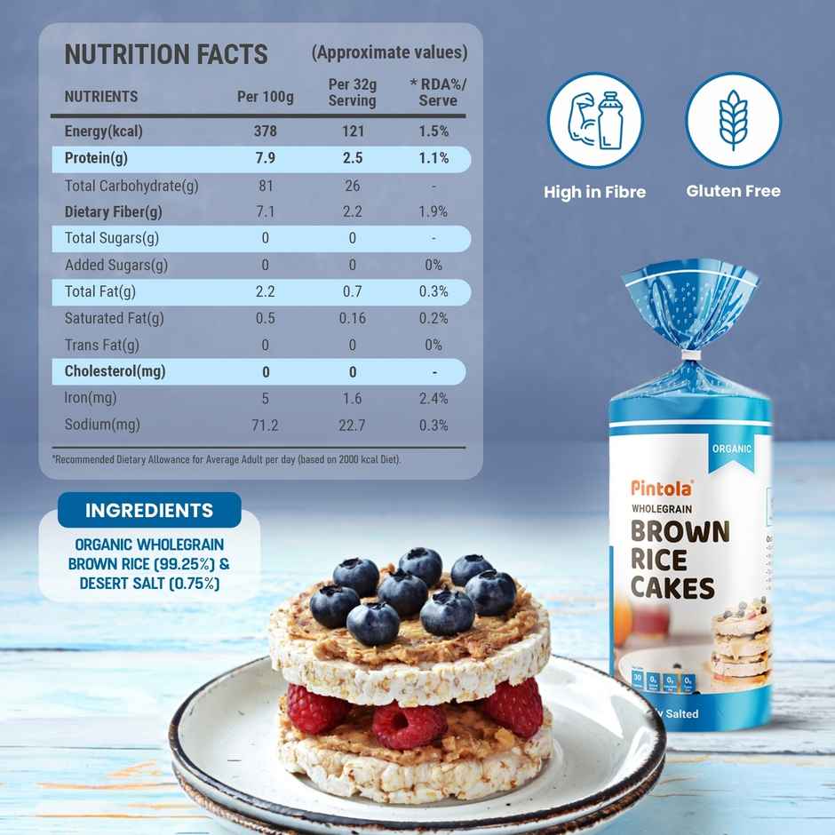 Pintola Organic Wholegrain Brown Rice Cakes | All Natural | Lightly Salted | Pack Of 1
