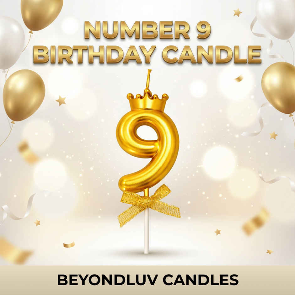 BeyondLuv Candles for Kids Birthday Party 9 Golden Number Candle With Crown
