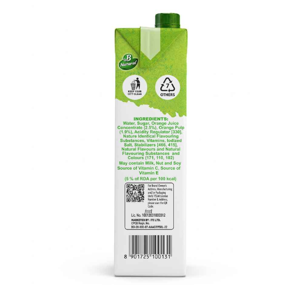 B Natural Orange Juice, Enriched with Vitamin C & E