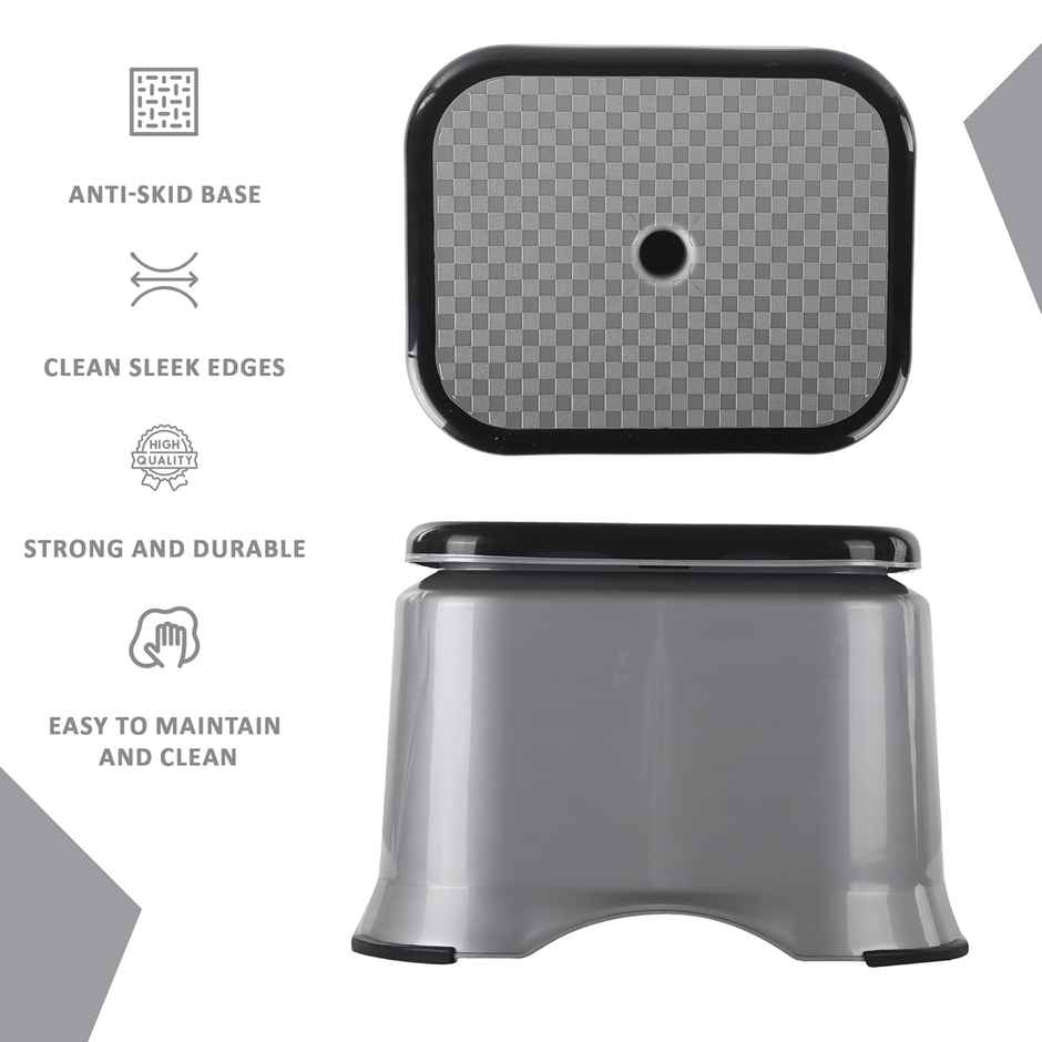 Kuber Industries Anti-Slip Bathroom Stool | Durable Patla Chair for Adults | Grey