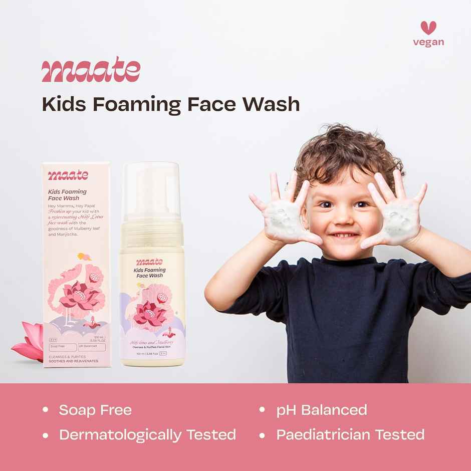 Maate Kids Foaming Face Wash With Ayurvedic Herbs Holy Lotus & Mulberry Baby For 3-12 Years