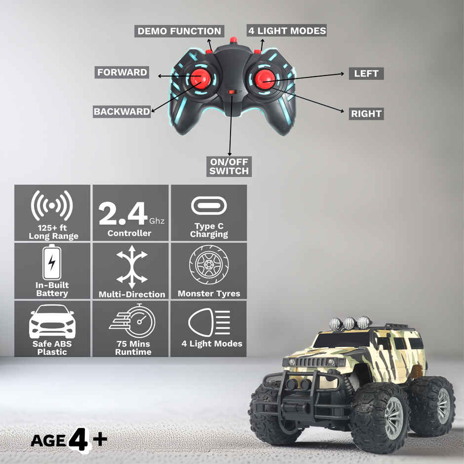 Race N Roll Off Roader Rechargeable Remote Control Monster Truck - Humm Military