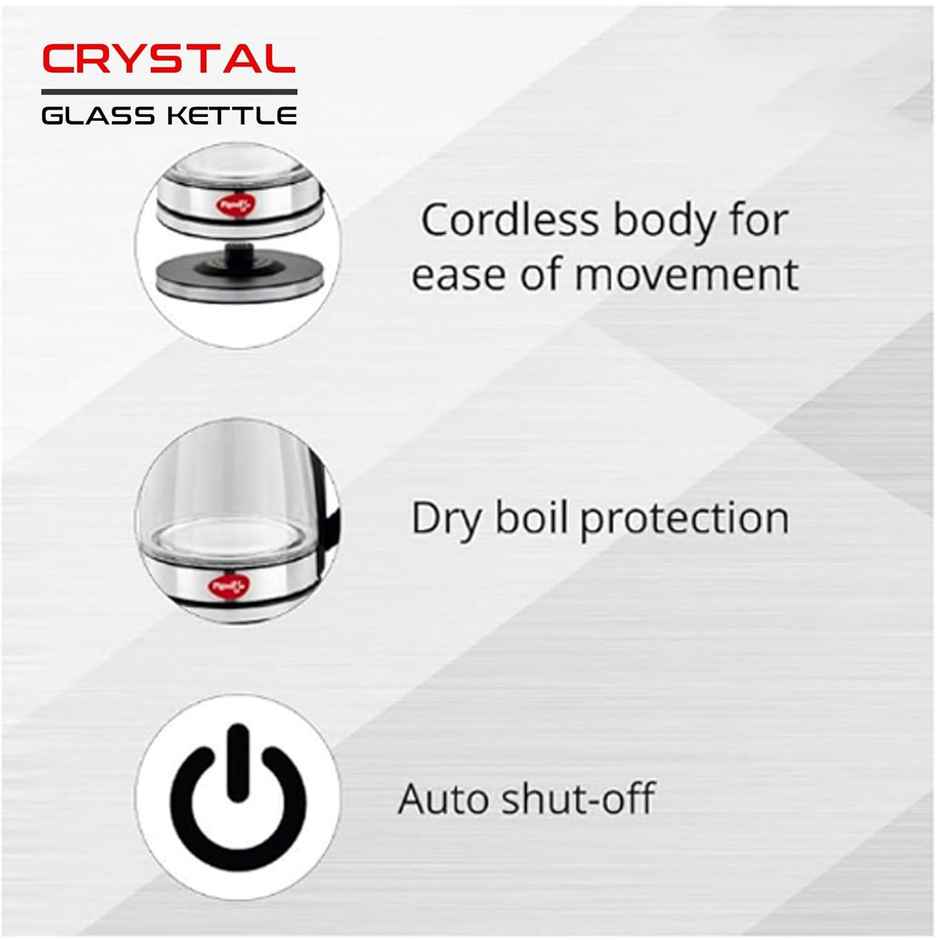 Pigeon  by Stovekraft Crystal Glass 1500 Watt Electric Kettle, 1.8 litre with LED Illumination, Heat Resistant, Auto Shutt off - Silver