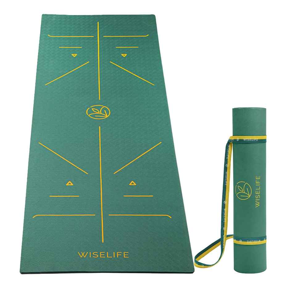 Wiselife Tru Body Alignment Yoga Mat + Sleek Yoga Strap-Green