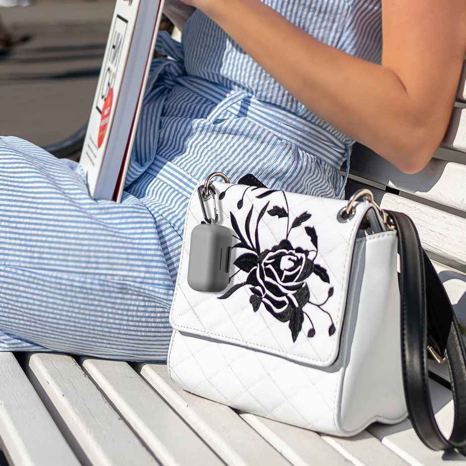 Sounce Earphone Case Cover Compatible with Boult Audio AirBass PowerBuds, Soft Silicone Skin Case Cover Shock-Absorbing Protective Case with Keychain-Grey