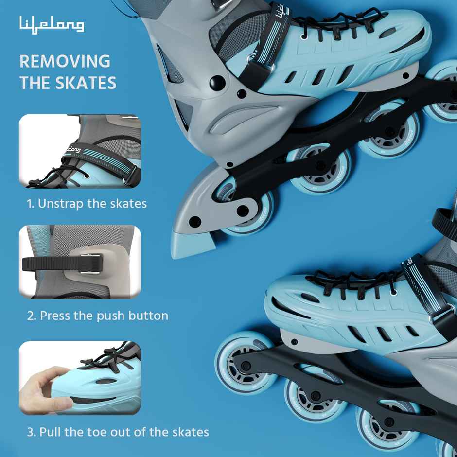 Lifelong Kids Inline Skating Shoes 4 Wheel Roller Skates | Blue | M | 23.5-26 cm
