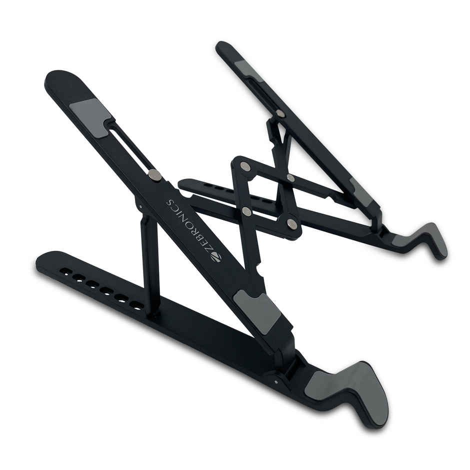 Zebronics NS1500 Laptop Stand Featuring Foldable Design, Anti-Slip Silicone Rubber Pads, Supports Maximum of 5kgs Weight Tabletop - Black