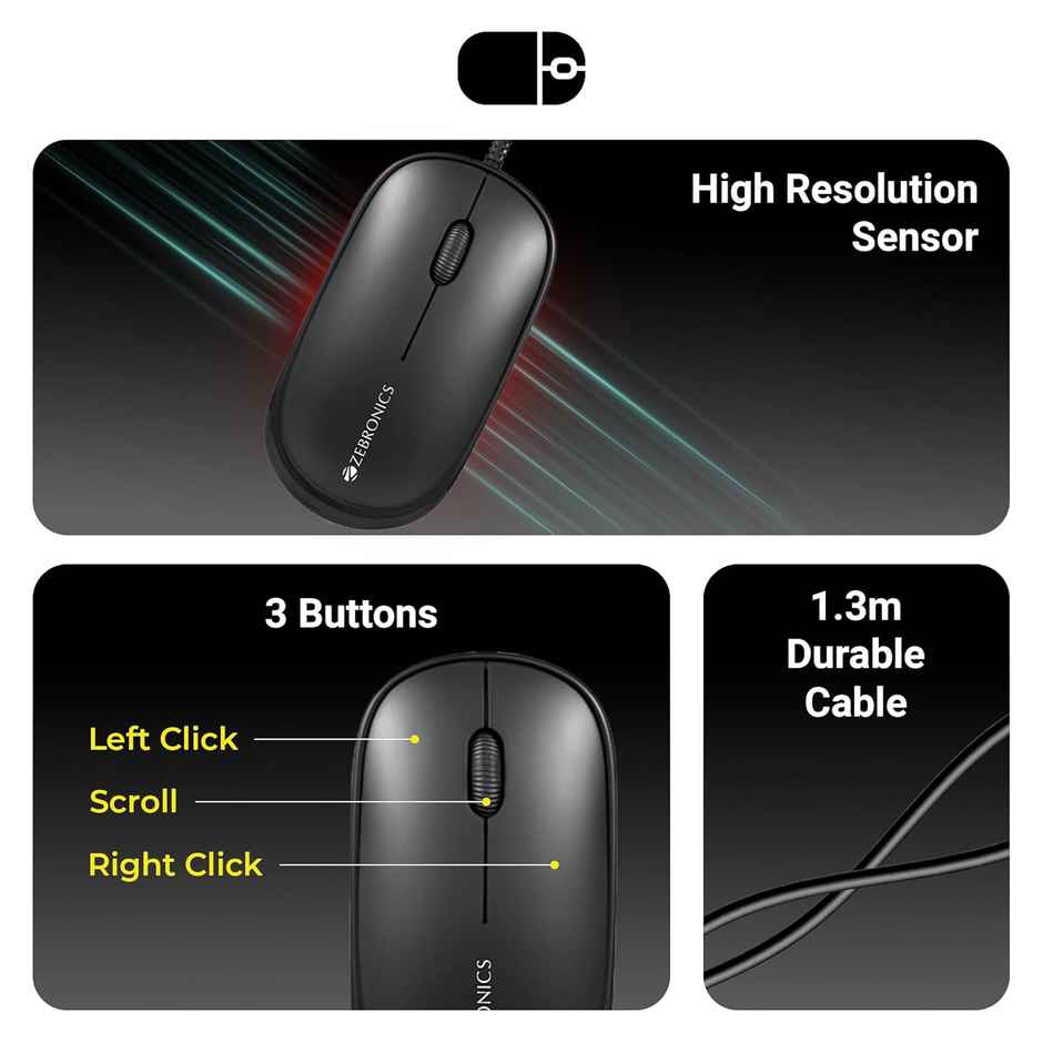 Zebronics Judwaa 880 Wired Usb Keyboard & Mouse Combo | Plug & Play | 3 Button Mouse