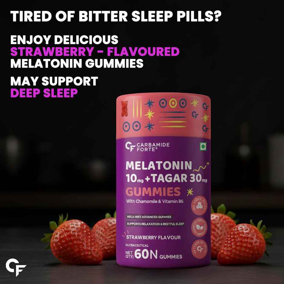 Carbamide Forte Melatonin 10mg sleep Gummies with TAGARA, L Tryptophan & Vitamin B6 Sleep Supplement