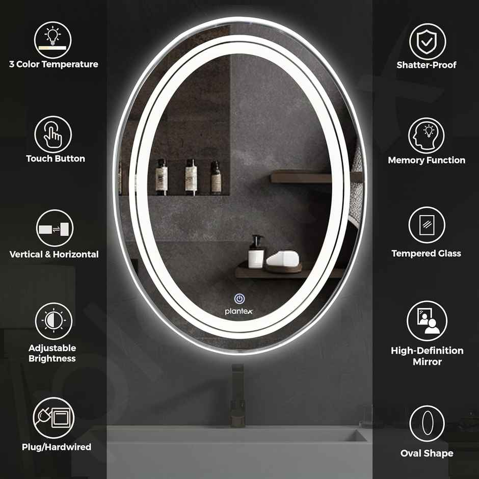 Plantex 18"x24" Glass Bathroom Mirror with LED Lights - Oval