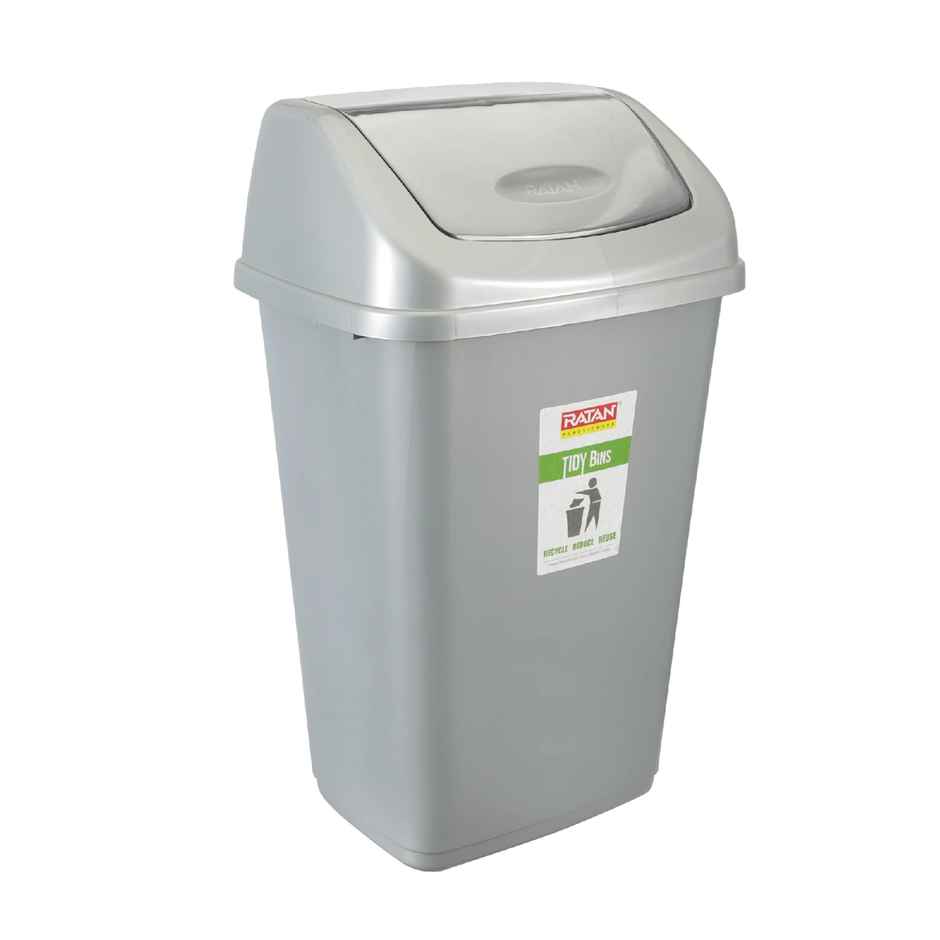 Ratan Plasticware Tidy Bin With Swing Lid 15 Litres Plastic Dustbin- Grey Color