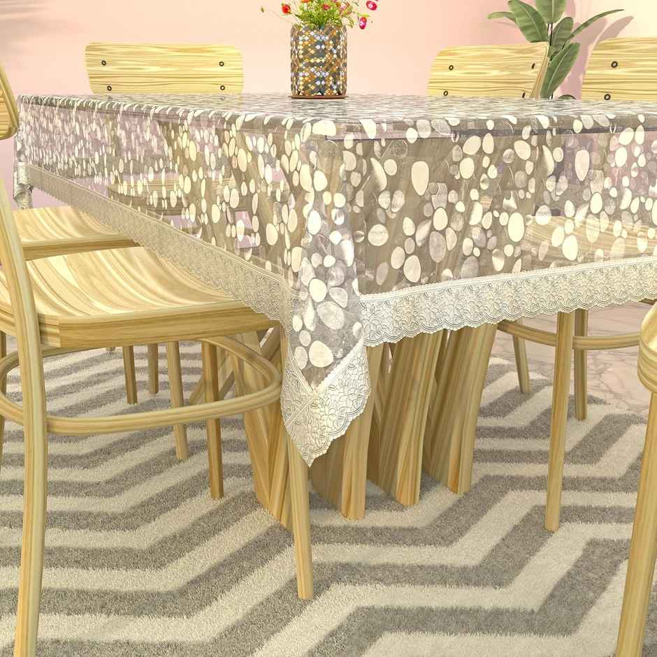Kuber Industries PVC Waterproof Stone Print 90 x 60 Inch Dining Table Cover Silver Lace | Silver