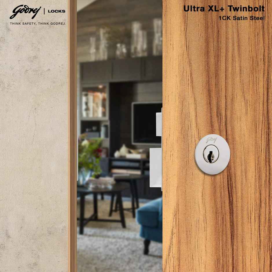 Godrej Ultra XL+ Twinbolt 1Ck Satin Nickel Alloy Steel Combination Door Lock | Silver, Pack of 1
