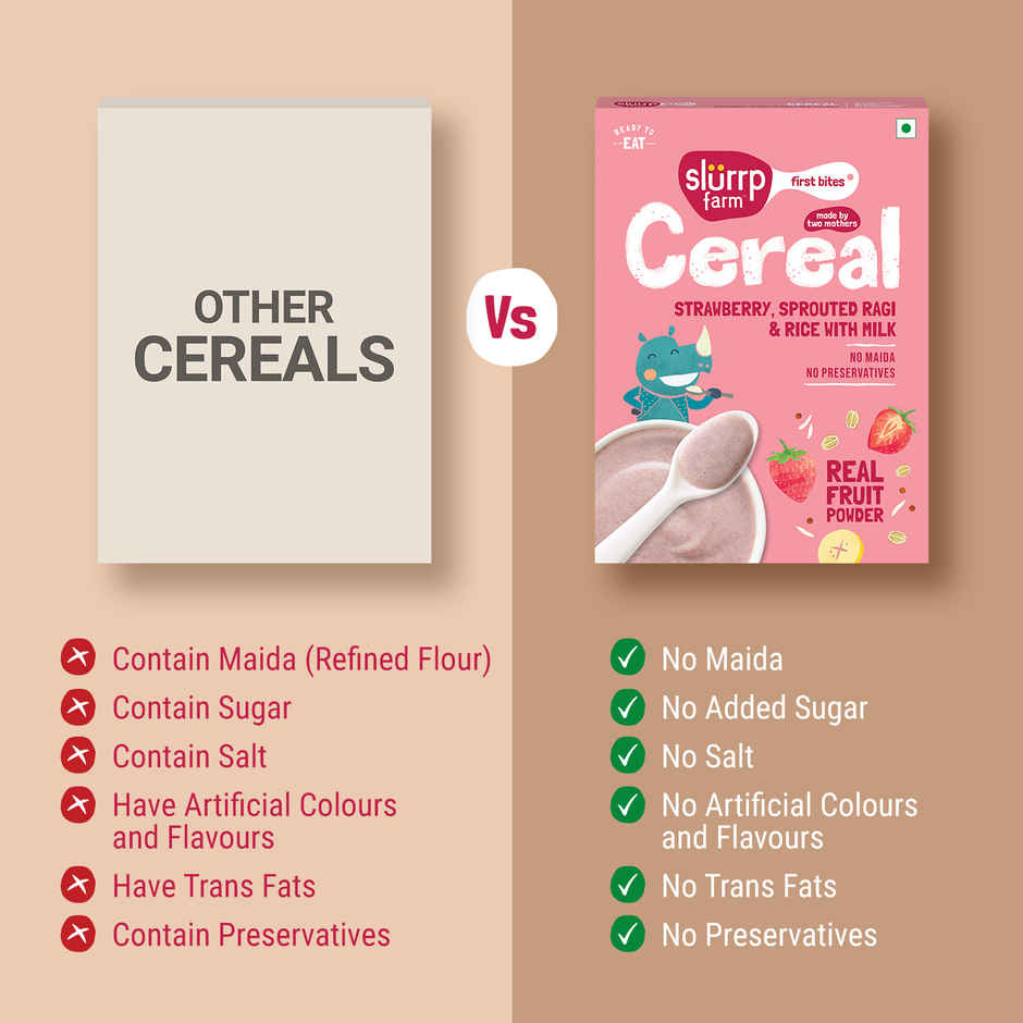 Slurrp Farm First Bites Strawberry Sprouted Ragi and Rice Cereal with Milk