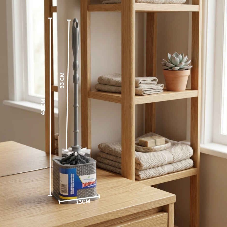 Proclean Round Toilet Brush with Square Holder Stand | Colour May Vary