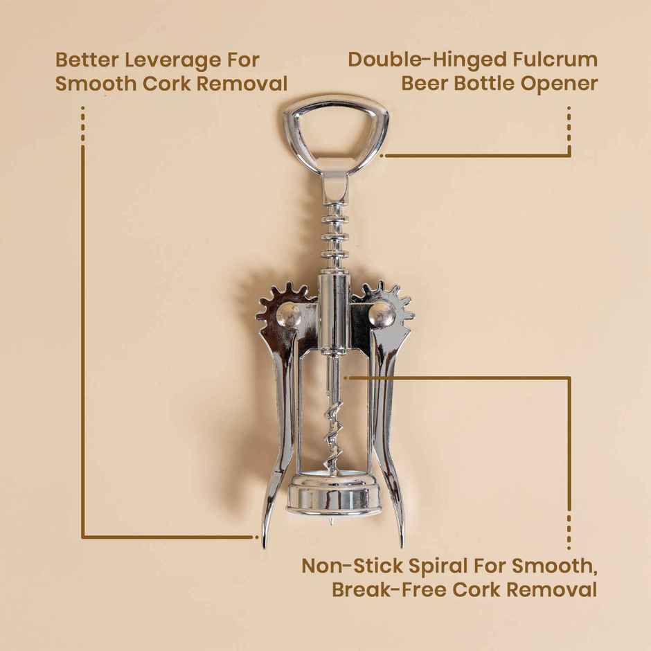 Stainless Steel Cork Screw Opener With Wings