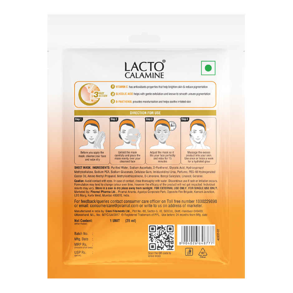 Lacto Calamine Vitamin C Face Sheet Mask with Antioxidant for Nourishing, Brightening & Glowing Skin Combo