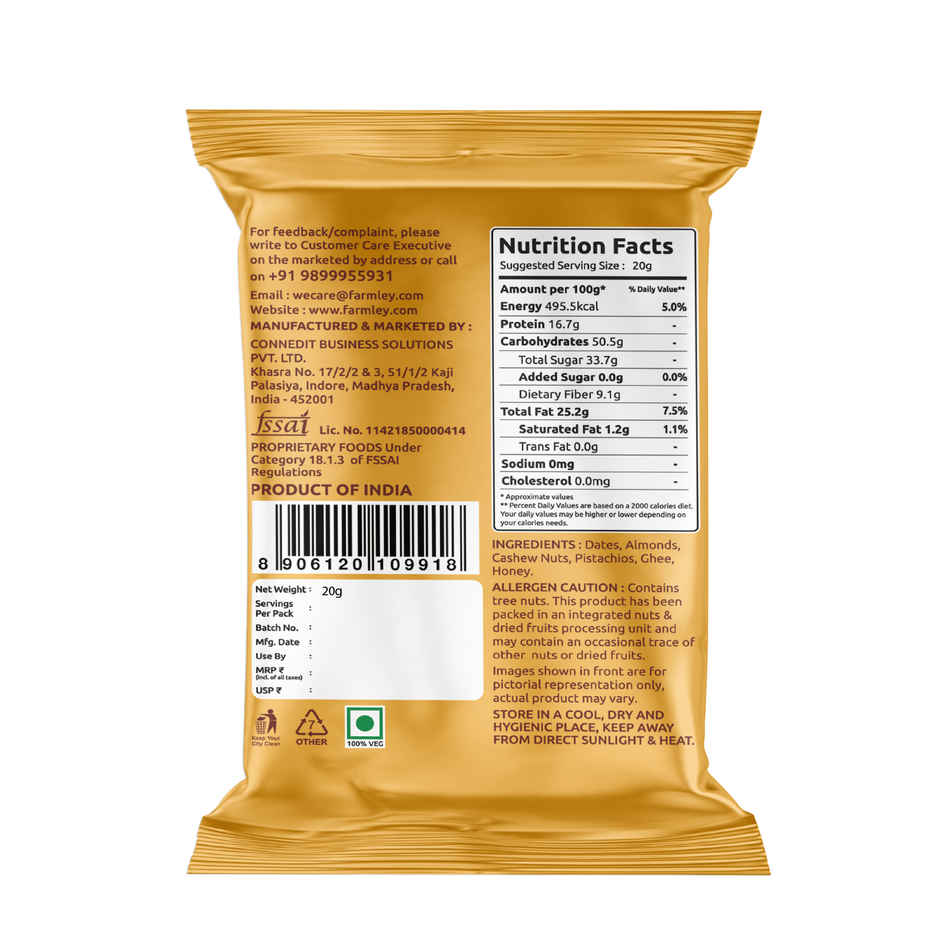 Farmley Date Bites Dry Fruit Burfi - No Added Sugar