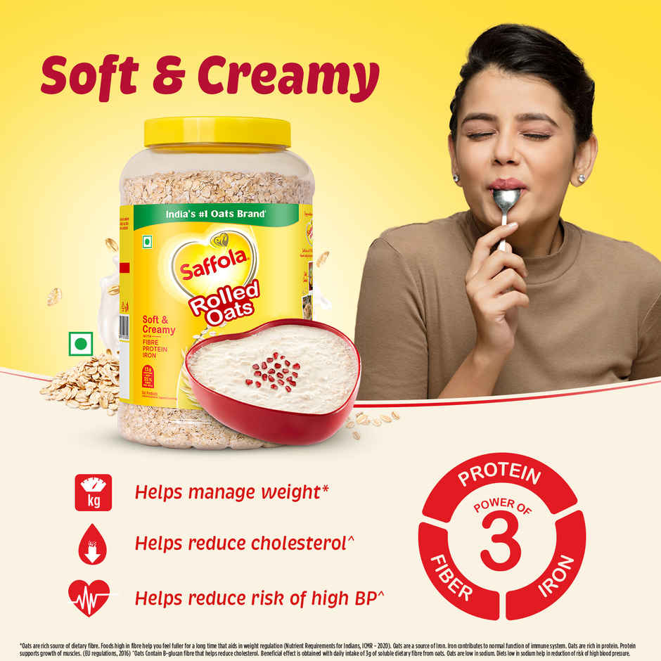 Saffola Rolled Oats | Soft & Creamy Oats | Power of Protein | Iron & Fibre | Nutritious Grain Jar
