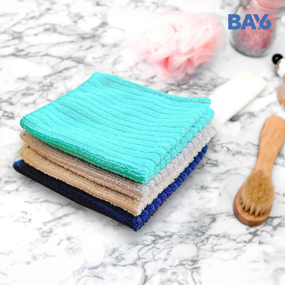 BAY6 Microfibre Solid Face Towel | 180 GSM | Assorted - 25 x 25 cm | Set of 4