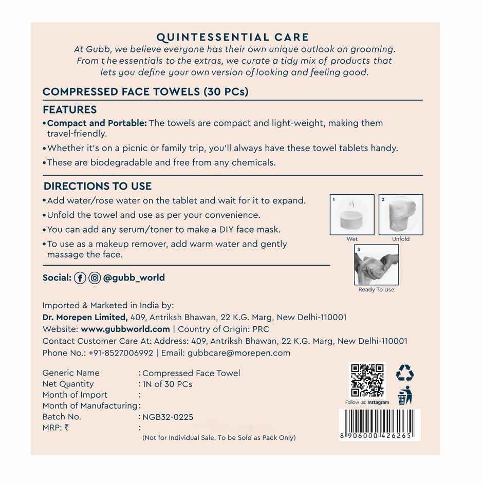 GUBB Face Wipe Facial Tissue Reusable & Biodegradable Wet Wipes For Men & Women