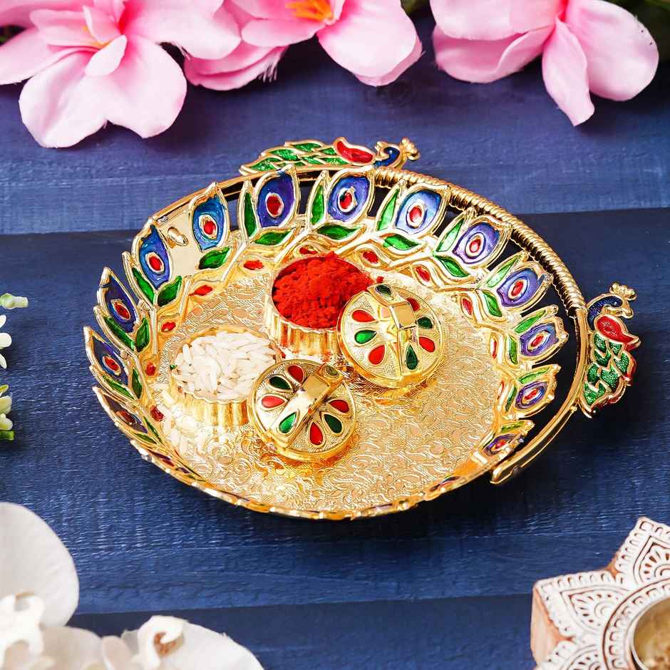 Peacock Decorative Aarti Thali Set for Pooja | Ecraftindia