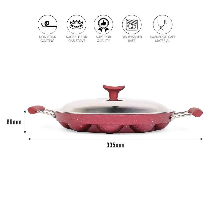 Cello Crown Side Handle 12 Cavity Appam Maker| Maroon