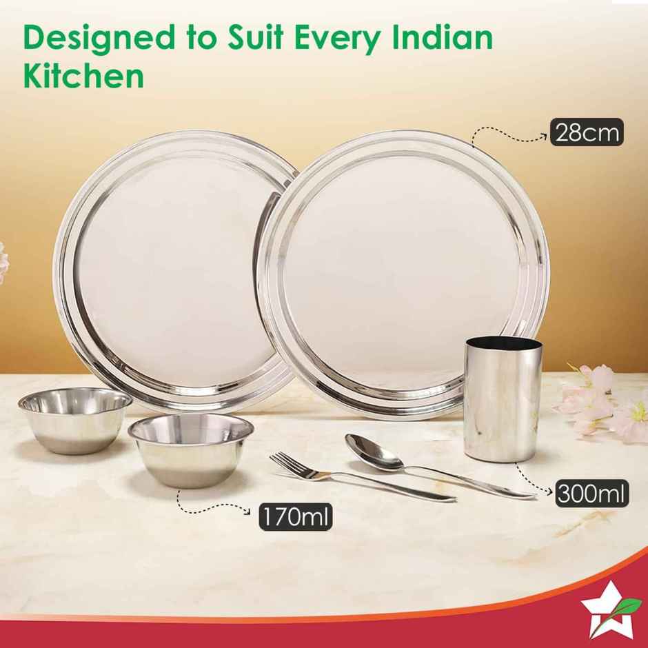 Wonderchef Venice Stainless Steel Dinner Set of 16 Pcs | Plates | Glasses | Bowls | Spoons