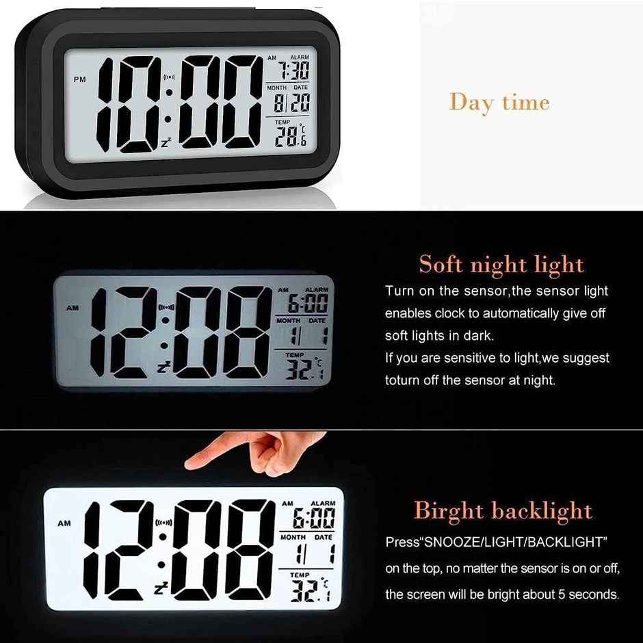Perpetual Automatic Sensor, Time, Date & Temperature Clock | Black | 9 x 5 cm