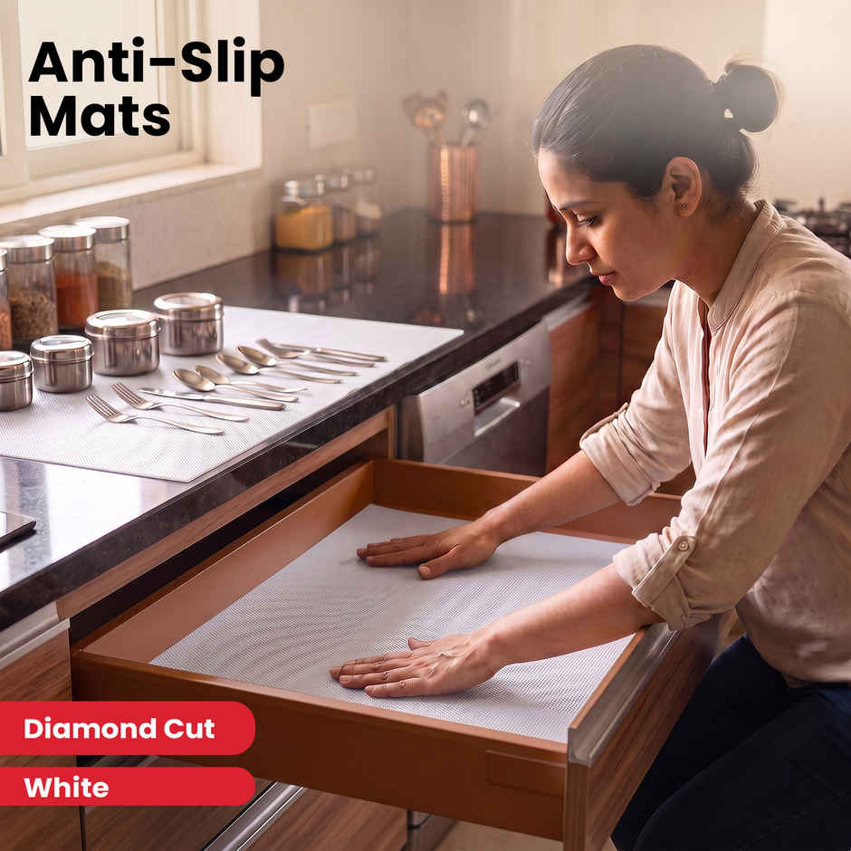 Senego Anti Slip Mat | 5 m | Shelf Liner Mat for Kitchen/Cupboard/Drawers | 45 cm x 5 m | White | EVA, BPA Free