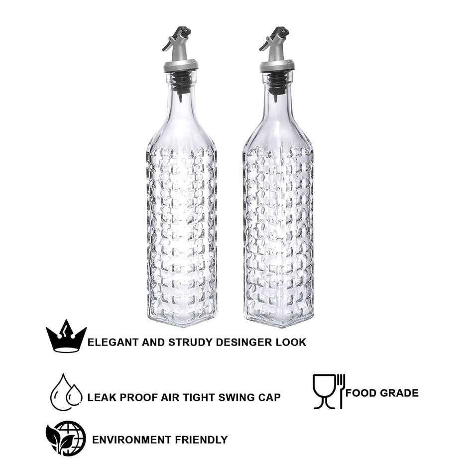 Cutting EDGE 500ml Glass Oil Pourer Dispenser for Kitchen | Set of 2, Oil & Vinegar Glass Bottles
