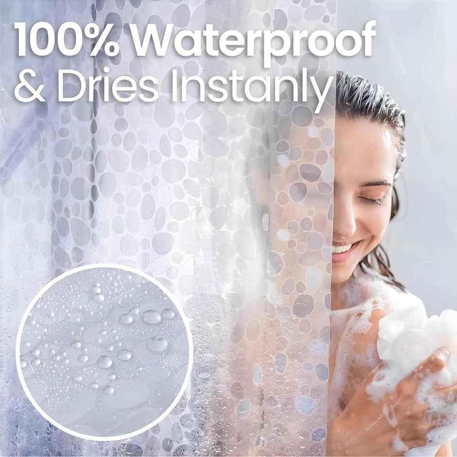 Kuber Industries PVC Waterproof Stone Print (7 Feet) Shower Bathroom Curtain | Transparent