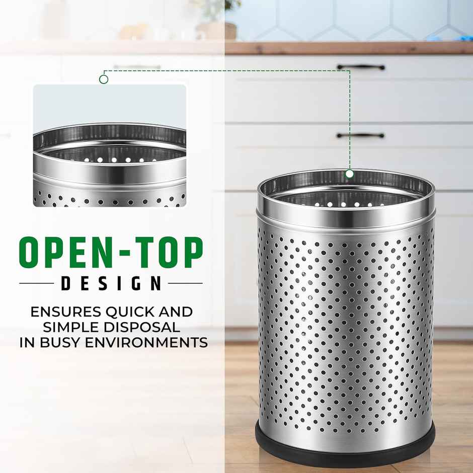 Robustt Stainless Steel Dustbin - 10 L | Silver