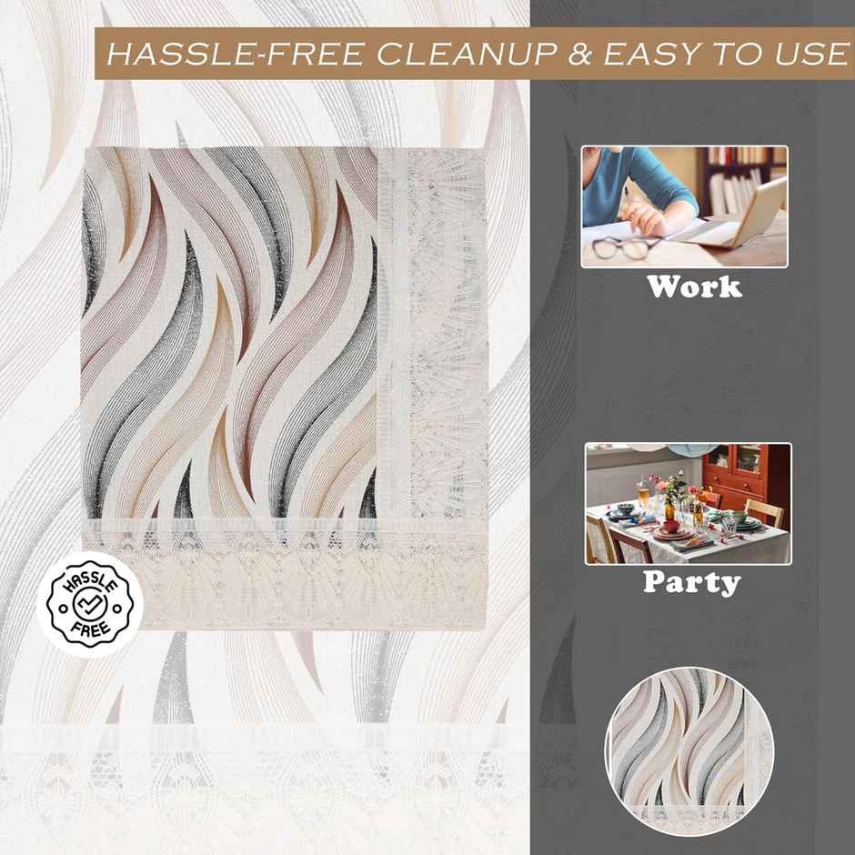 Kuber Industries Wave Print 6-Seater Dining Table Cover for Home|60x90 Inch|DTC|Cream