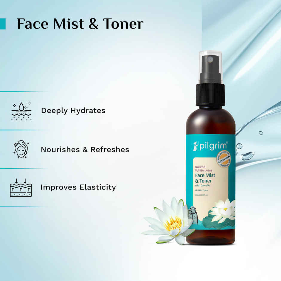 Pilgrim White Lotus Refreshing Face Mist & Toner For Glowing Skin & Reducing Open Pores