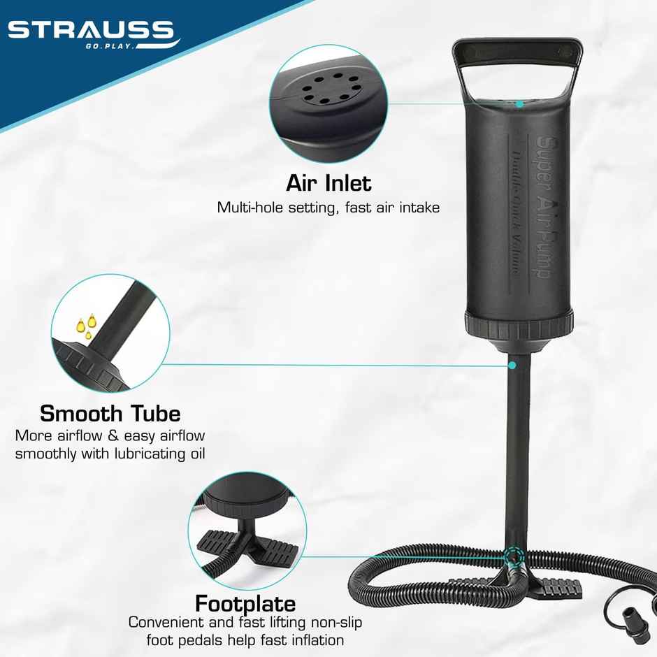 Strauss Inflatables Hand Air Pump With 3 Nozzle Hose | 29 Cm | Black