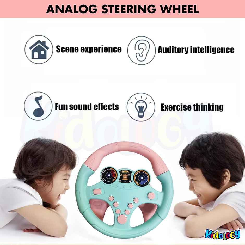 Kidology Musical Toys Kids Steering Wheel Toy for Backseat with Car Key Pretend Driving Simulated