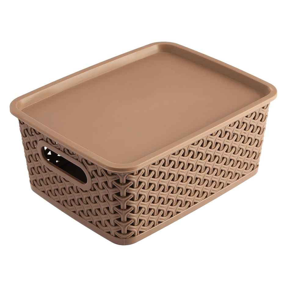 Kuber Industries Pack of 3 Multipurpose Solitaire Medium Storage Basket with Lid|Multi
