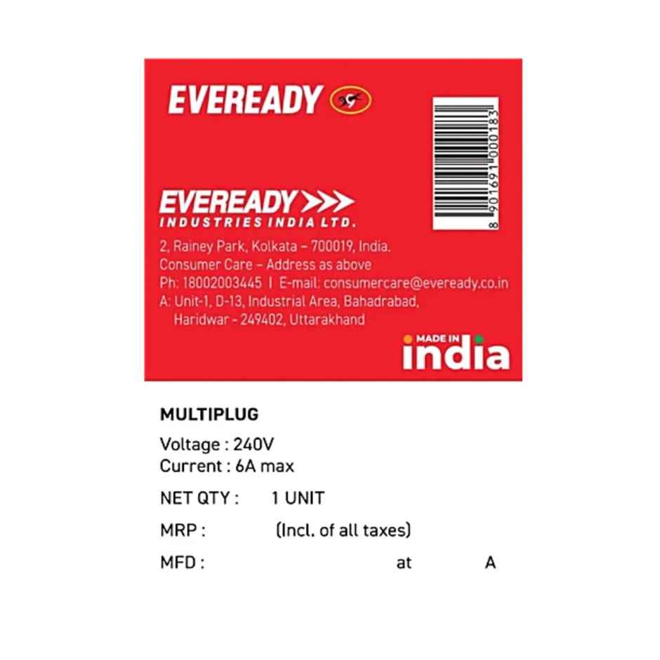 Eveready Everprotect Multi Plug | Fire Retardant Body, 240V, 6A Max, (For Mobile Charging, small appliances) - Red & White
