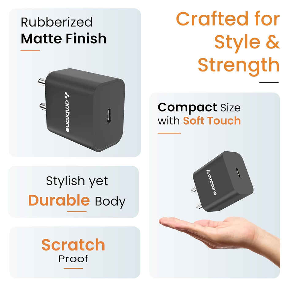 Ambrane 25W Type C Mobile Adapter, Fast Pps Type C Charging For Android & Ios (Charge 25, Black)