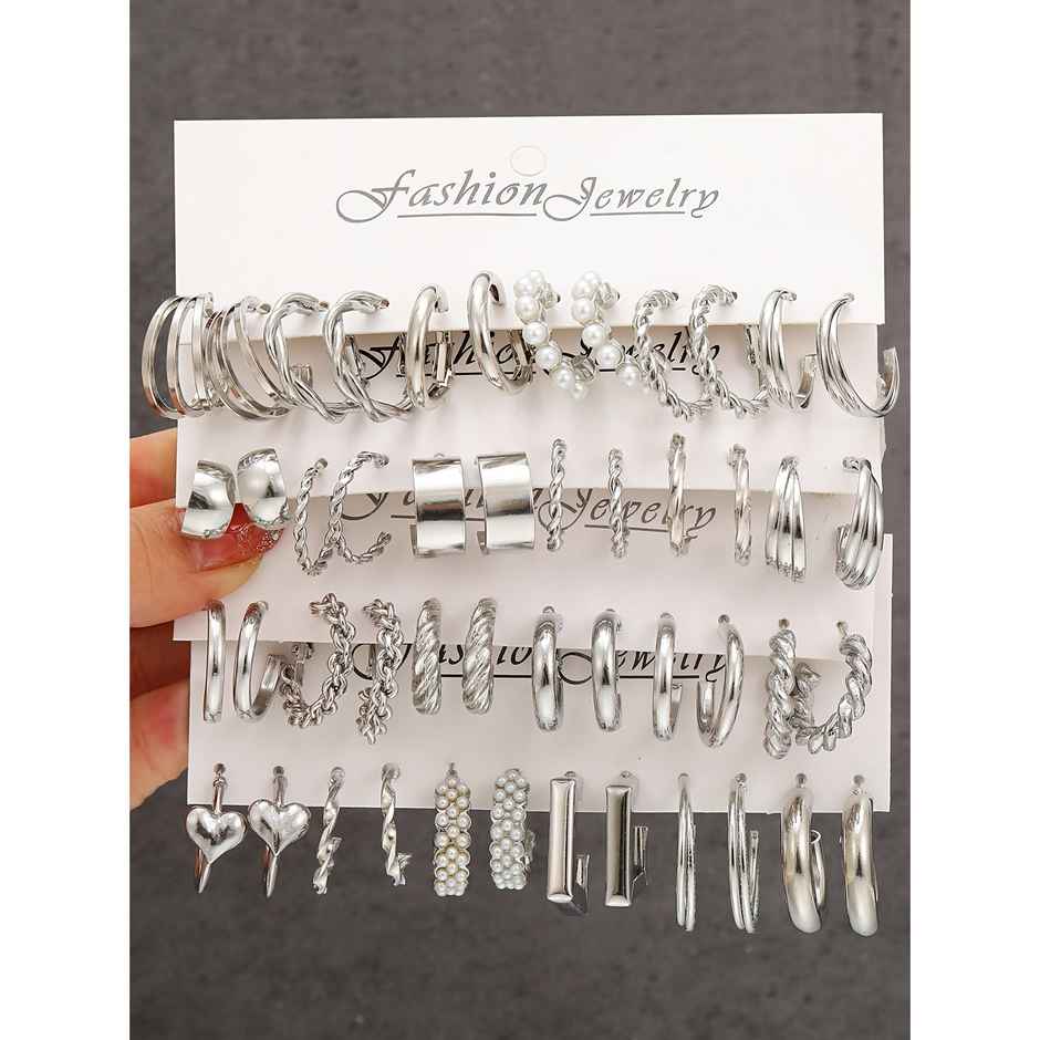 Shining Diva Fashion 24 Pairs Combo Set Latest Stylish Hoop Earrings for Women and Girls | 15617er