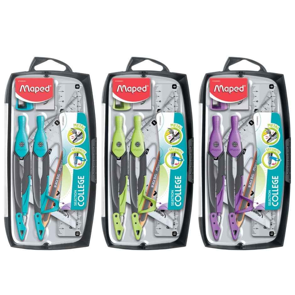 Maped Metal Open Geometry Box - 9 Instrument Transparant Box | Assorted