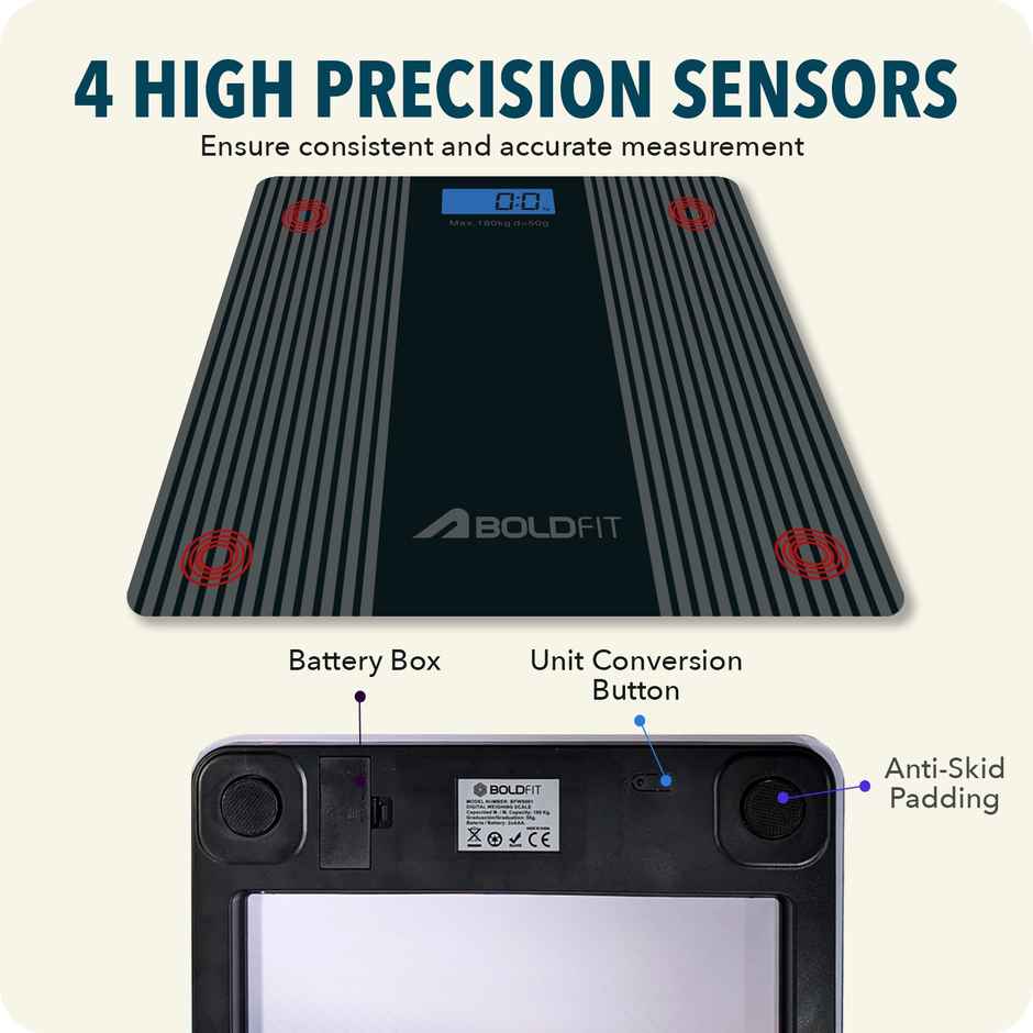 Boldfit Weight Machine for Body Weight Weighing | Digital Large LCD Display - Black | Nexus