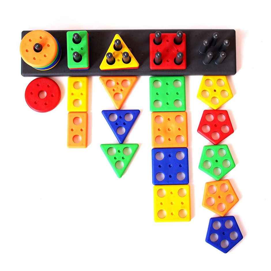 Fablue Geometric Shape Sorting & Stacking Blocks - Educational Learning Puzzle Toy for Kids