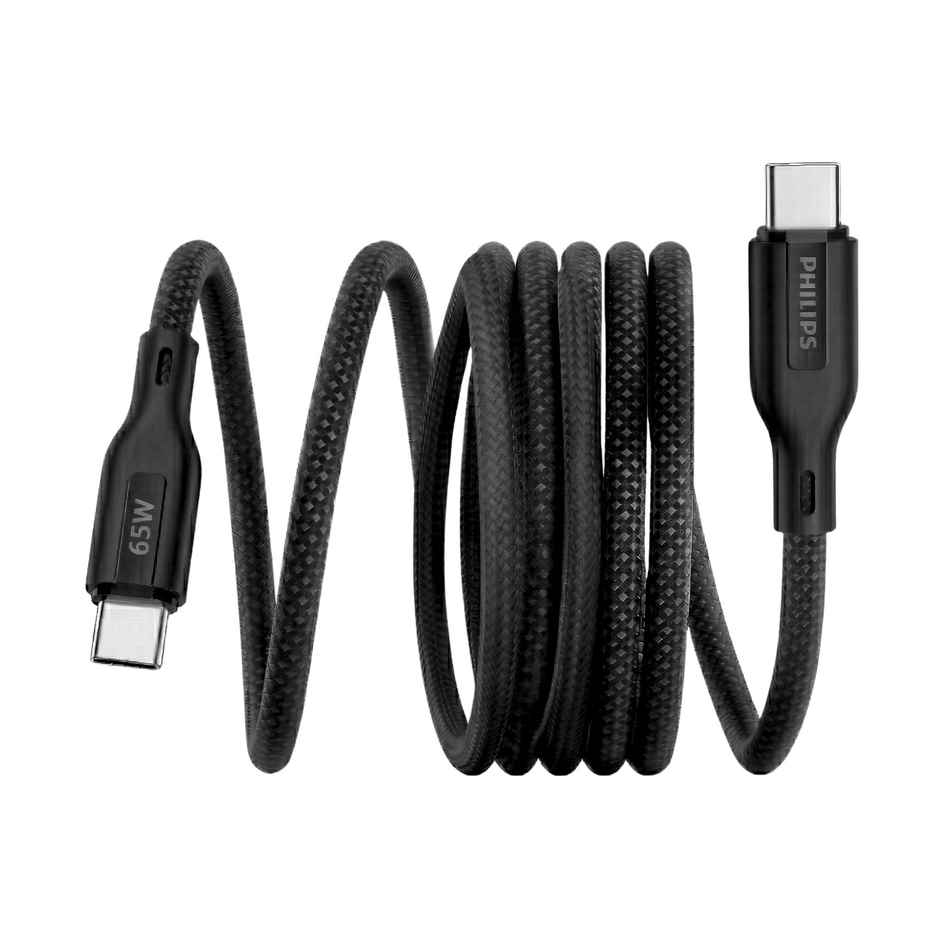 Philips 65W USB Type-C to Type-C Fast Charging Cable | Nylon Braided | 1m | Dark Slate