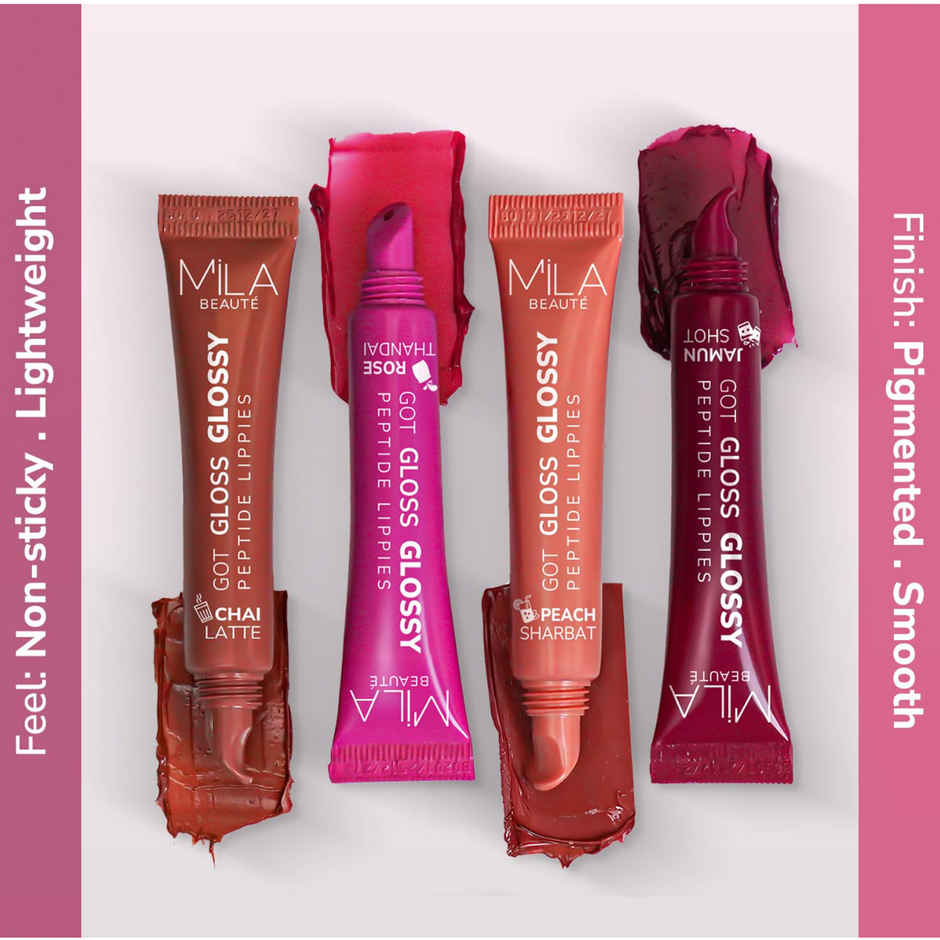 Mila Beaute Peptide Infused Lip Gloss | Hyaluronic Acid & Vitamin E | Non-Sticky | Peach Sharbat