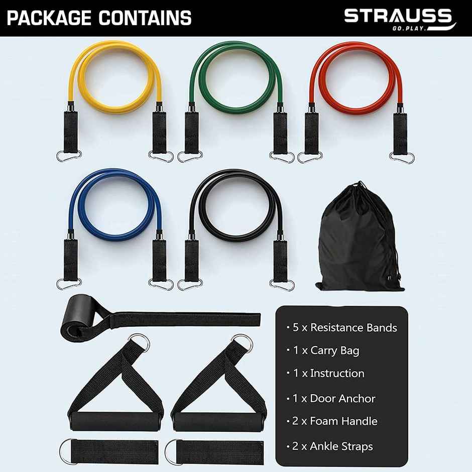 Strauss Latex Resistance Tube, Set of 5, (Multicolors), 75 LBS